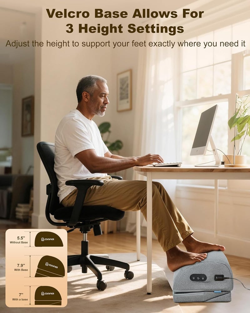 COMFIER Foot Rest Under Desk at Work with Heat,Vibration,Foot Heater Foot Warmer,3 Height Under Desk Foot Rest for Office Chair,Gaming Chair Footstool, Ergonomic Heated Footrest,Computer Desk Use - Image 4